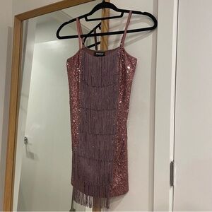 bebe Pink Fringe Mini Dress